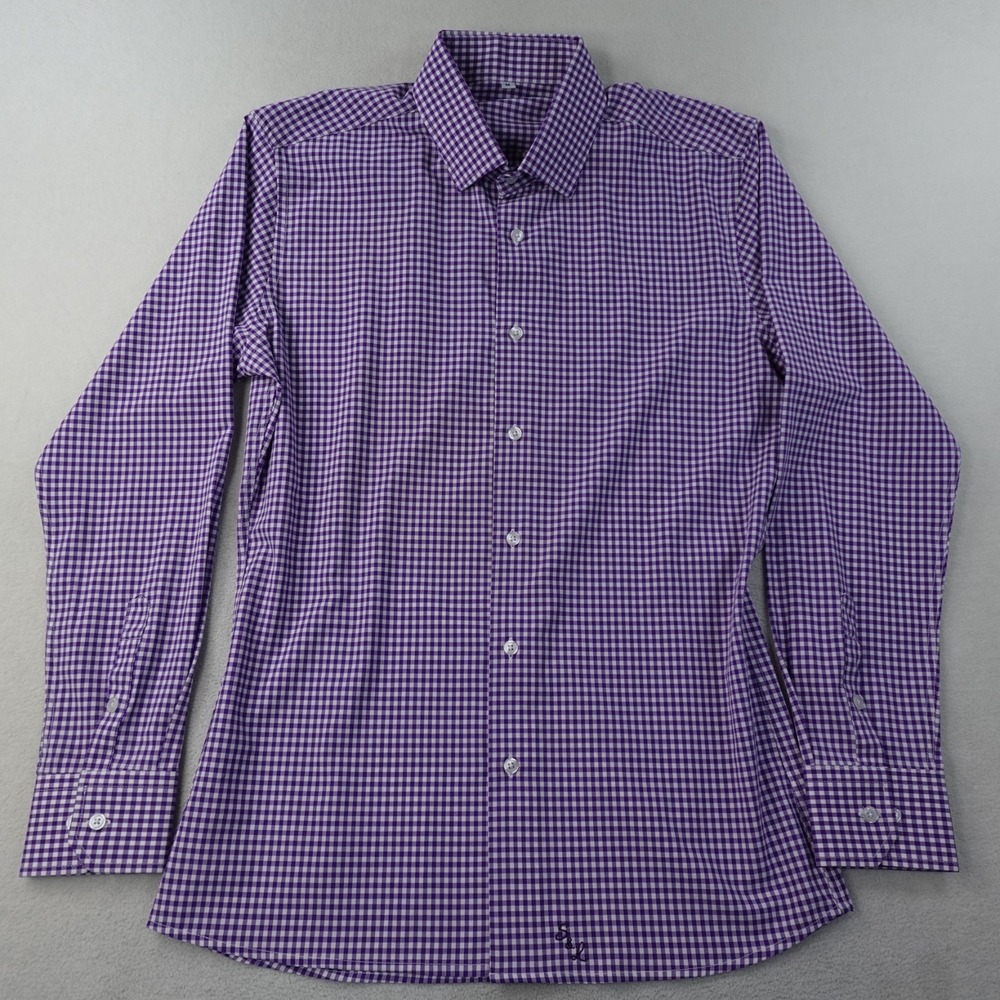 Lot of 2 State and Liberty Dress Shirts Mens Medium Check Plaid Stretch Athletic - Picture 2 of 16